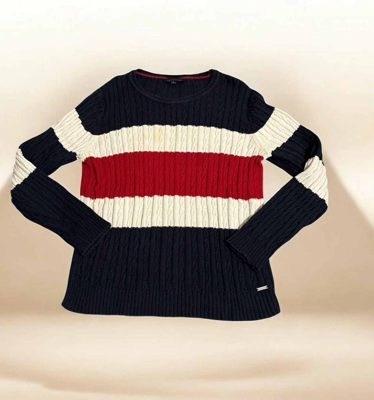 Tommy Hilfiger Cable Knit Sweater Navy White Red - photo 2
