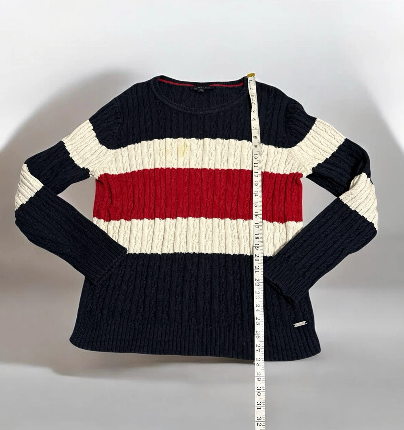 Tommy Hilfiger Cable Knit Sweater Navy White Red - photo 3