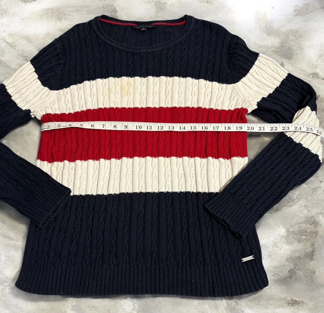 Tommy Hilfiger Cable Knit Sweater Navy White Red - photo 4