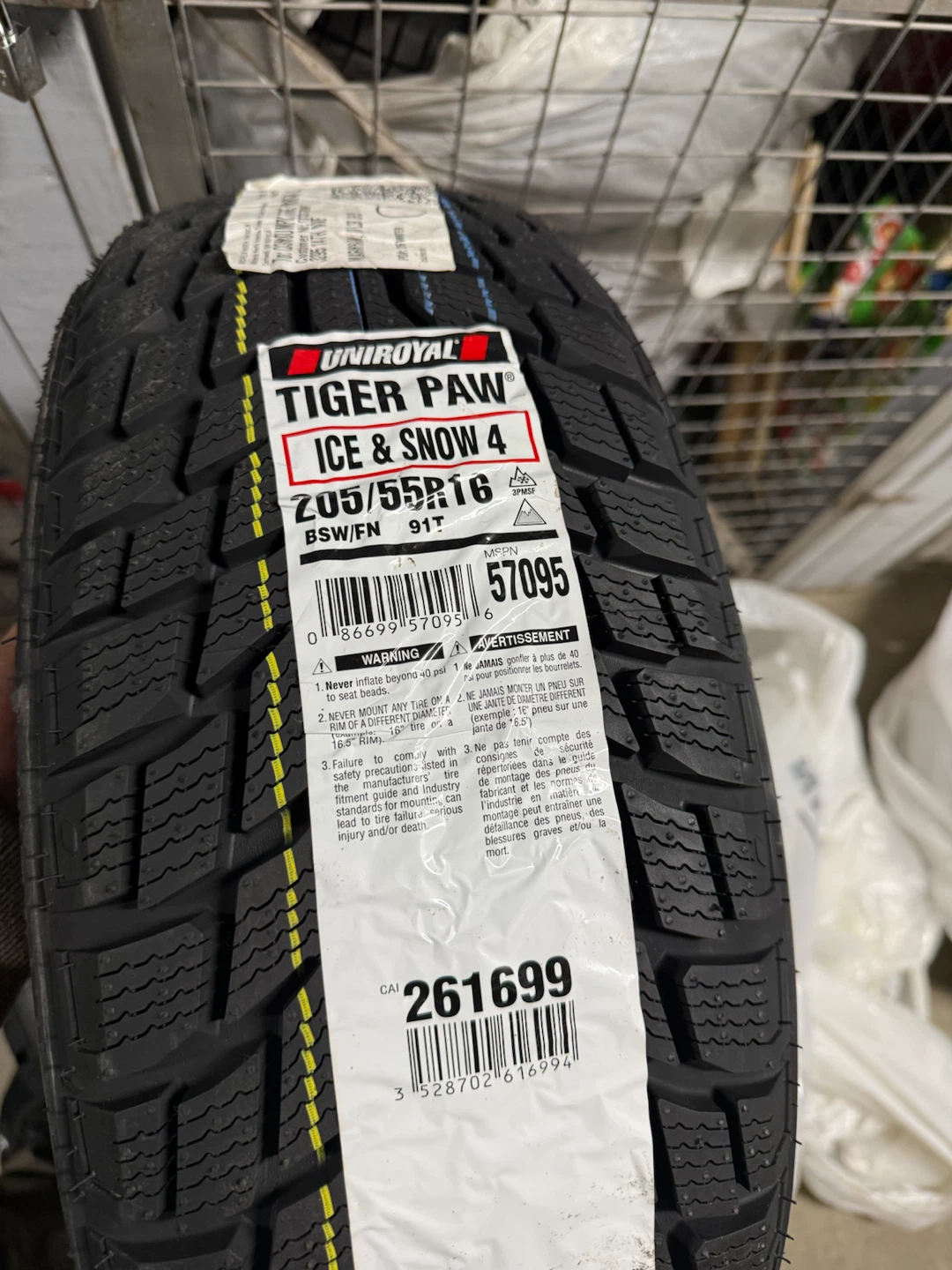 Set of 4 Uniroyal Tiger Paw Ice & Snow 4 Tires 205/55R16