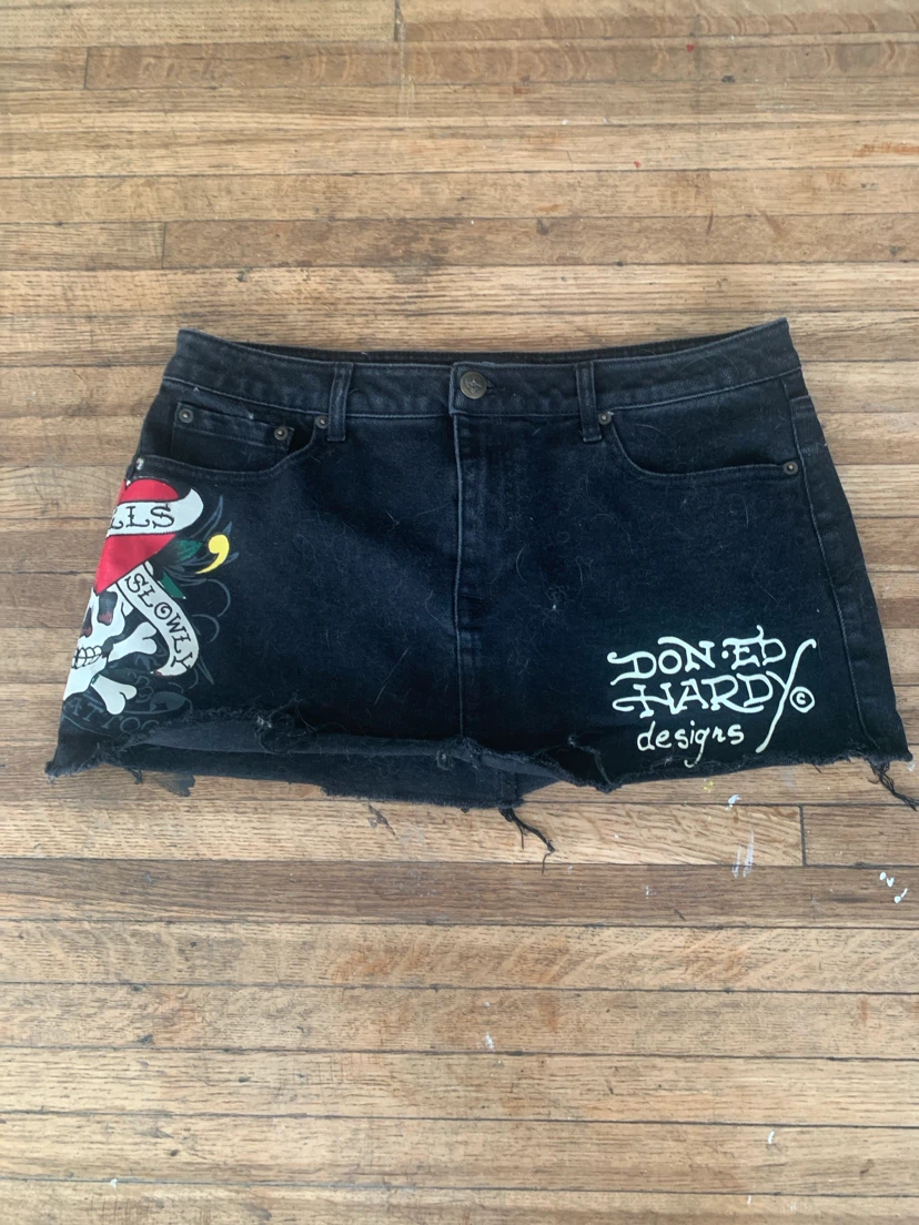 Ed Hardy black denim skirt