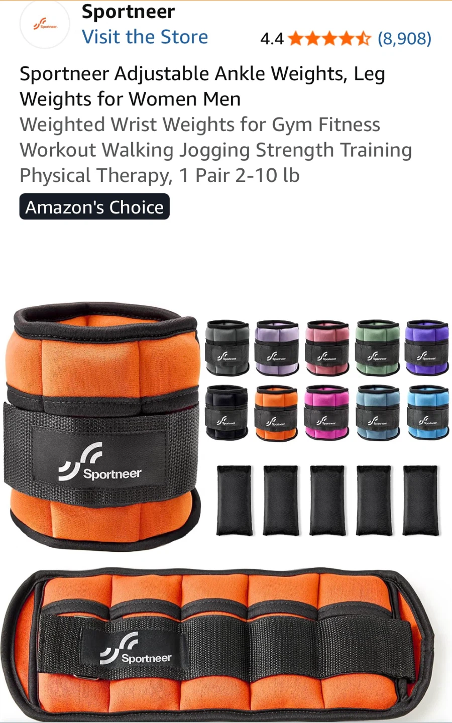 Sportneer Adjustable Ankle Weights 10 lbs Set