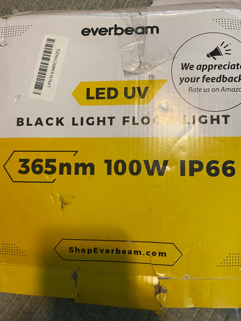 Everbeam 100W 365nm LED UV Black Light Flood Light