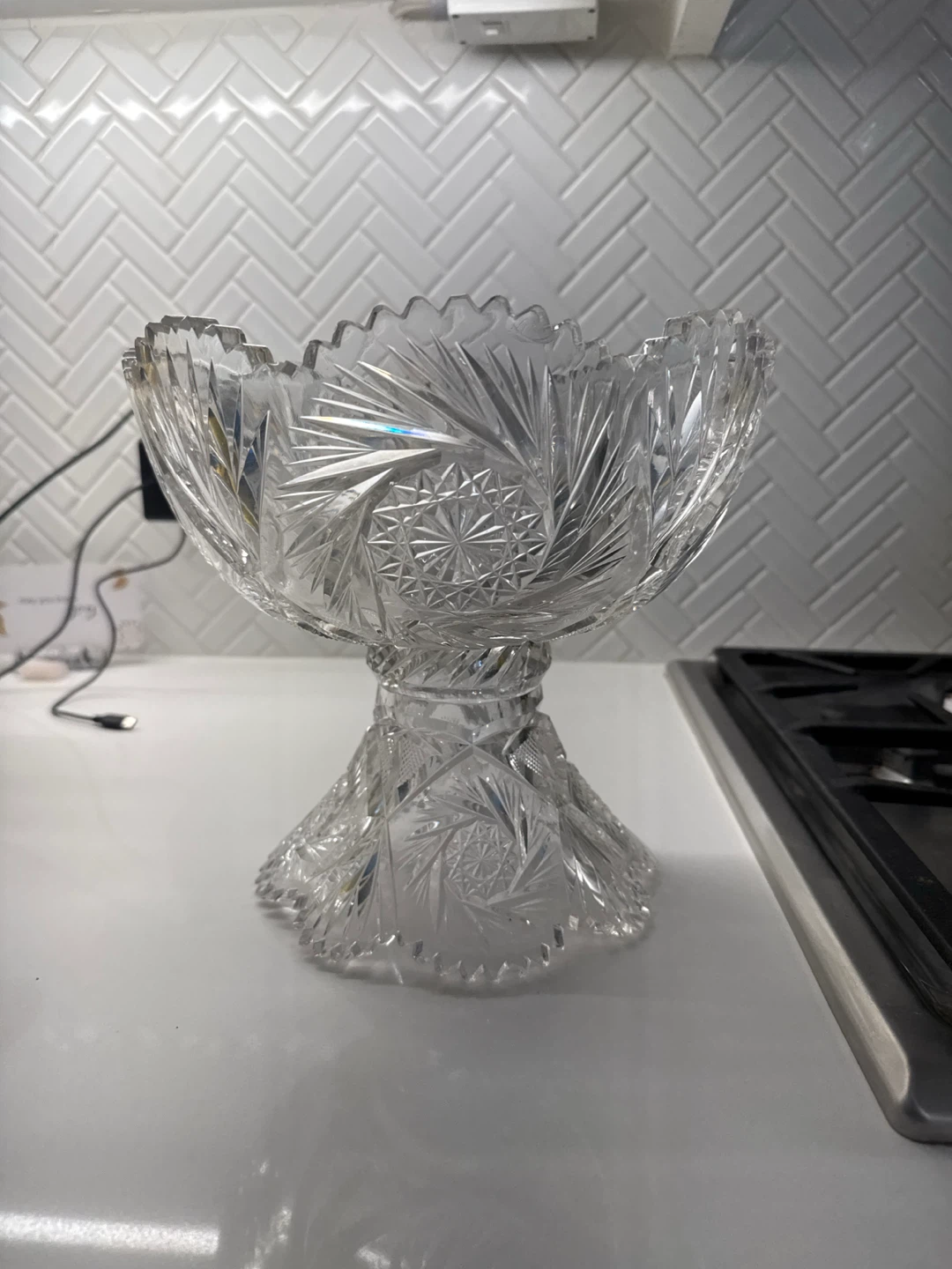 Vintage Cut Glass Crystal Compote Bowl