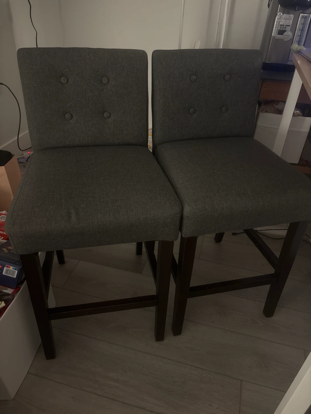 Set of 2 Grey Upholstered Bar Stools