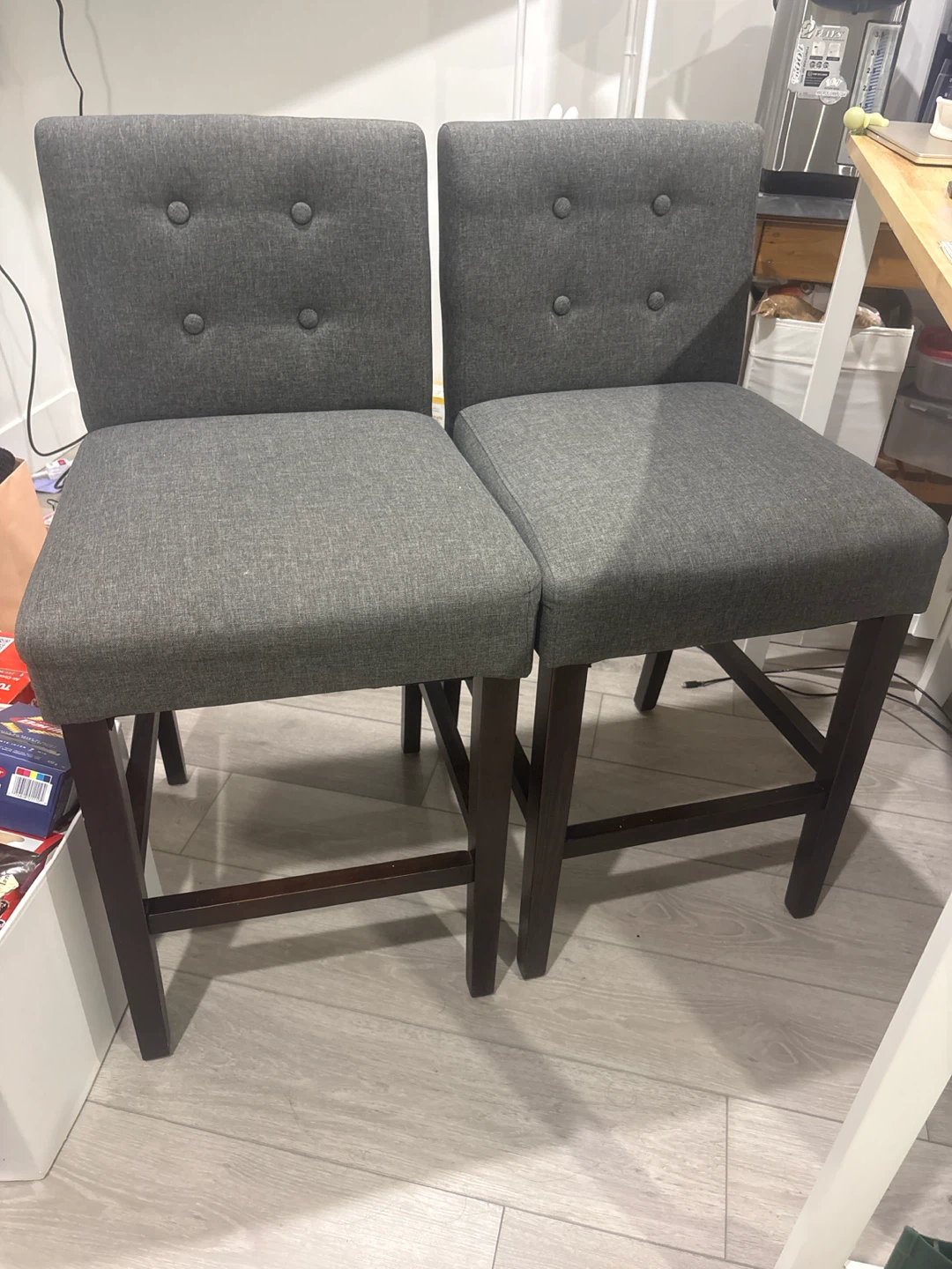 Set of 2 Grey Upholstered Bar Stools - photo 2