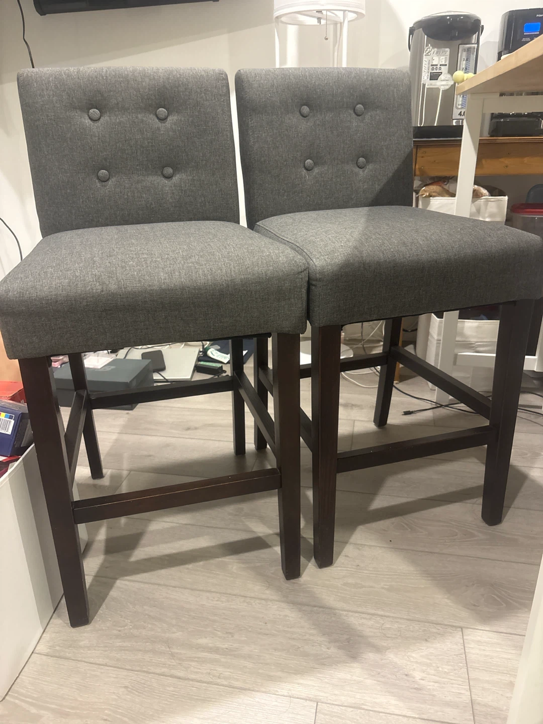 Set of 2 Grey Upholstered Bar Stools - photo 3