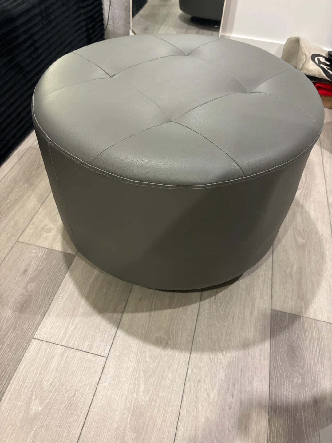 Round Grey Faux Leather Ottoman - photo 3