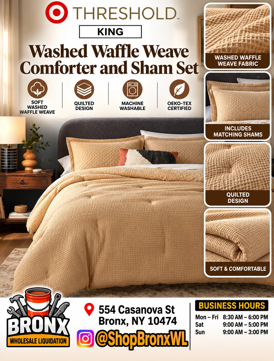 Threshold King Washed Waffle Weave Comforter and Sham Set