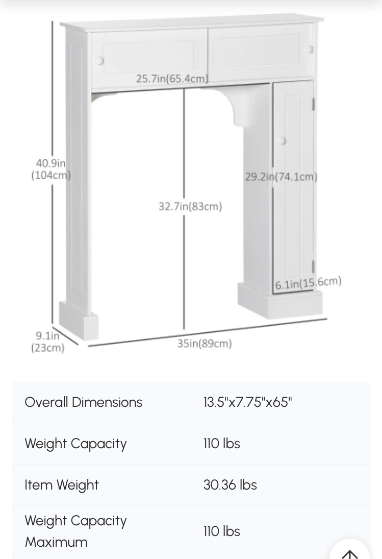 HOMCOM Over-the-Toilet Storage Shelf White