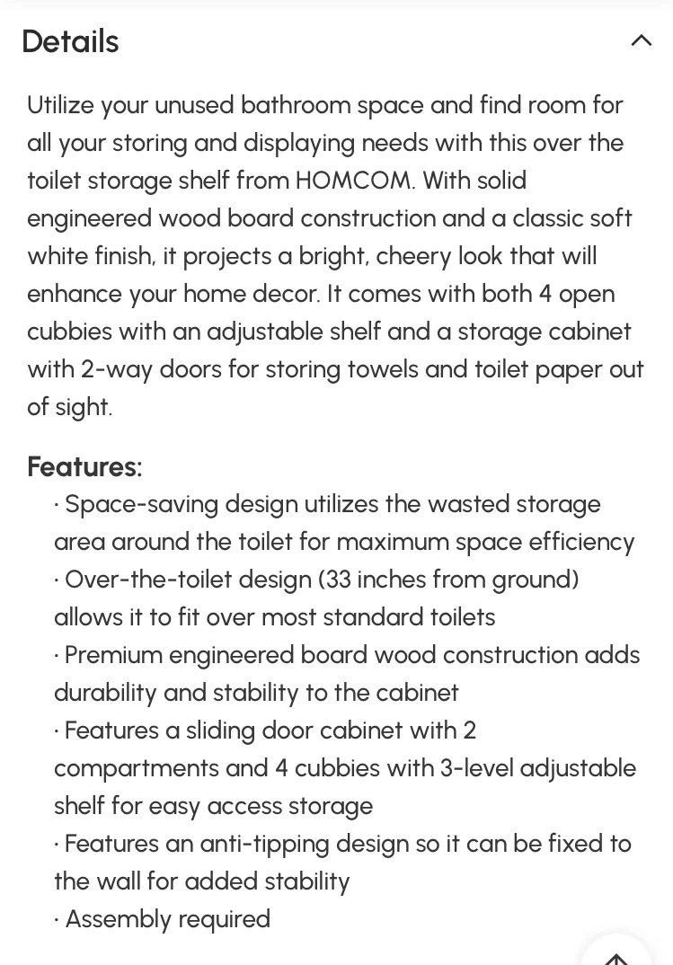 HOMCOM Over-the-Toilet Storage Shelf White - photo 2