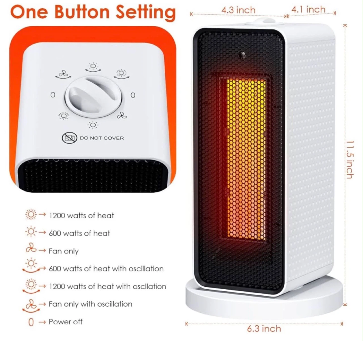 Portable 1200W Electric Space Heater - photo 3