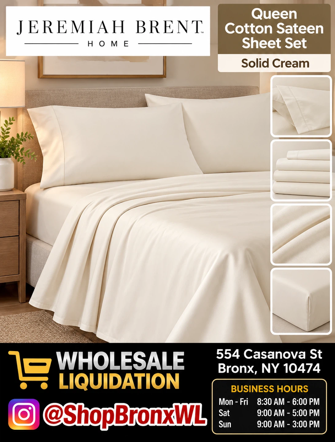 Jeremiah Brent Home Queen Cotton Sateen Sheet Set