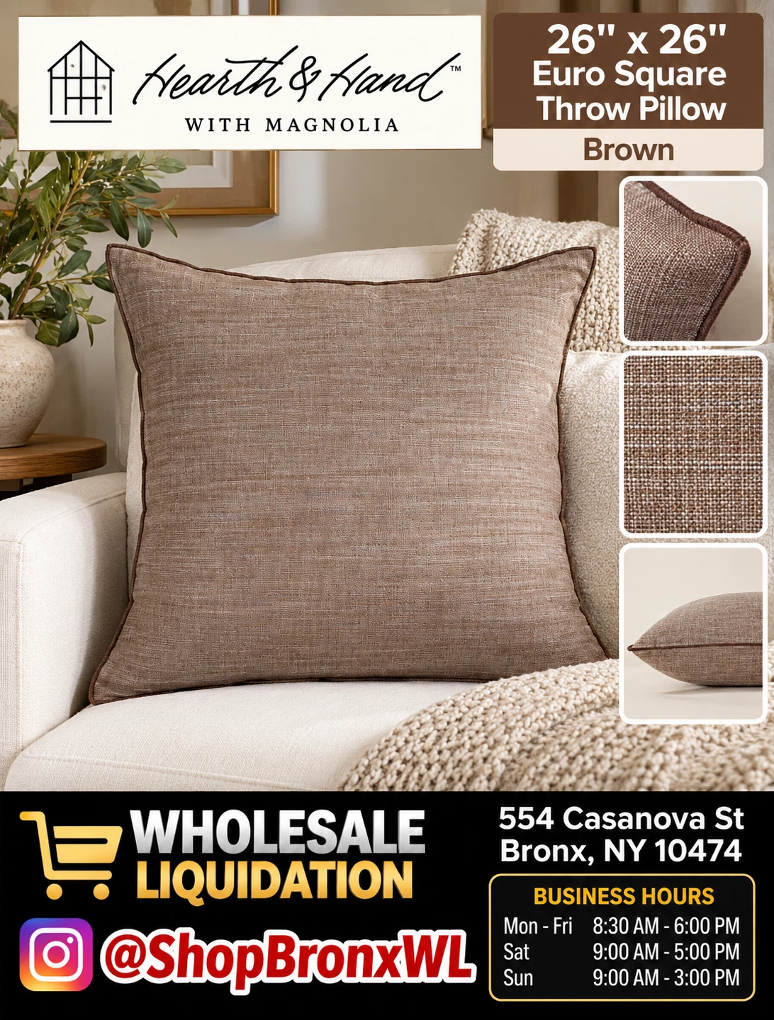 Hearth & Hand Brown Euro Square Throw Pillow