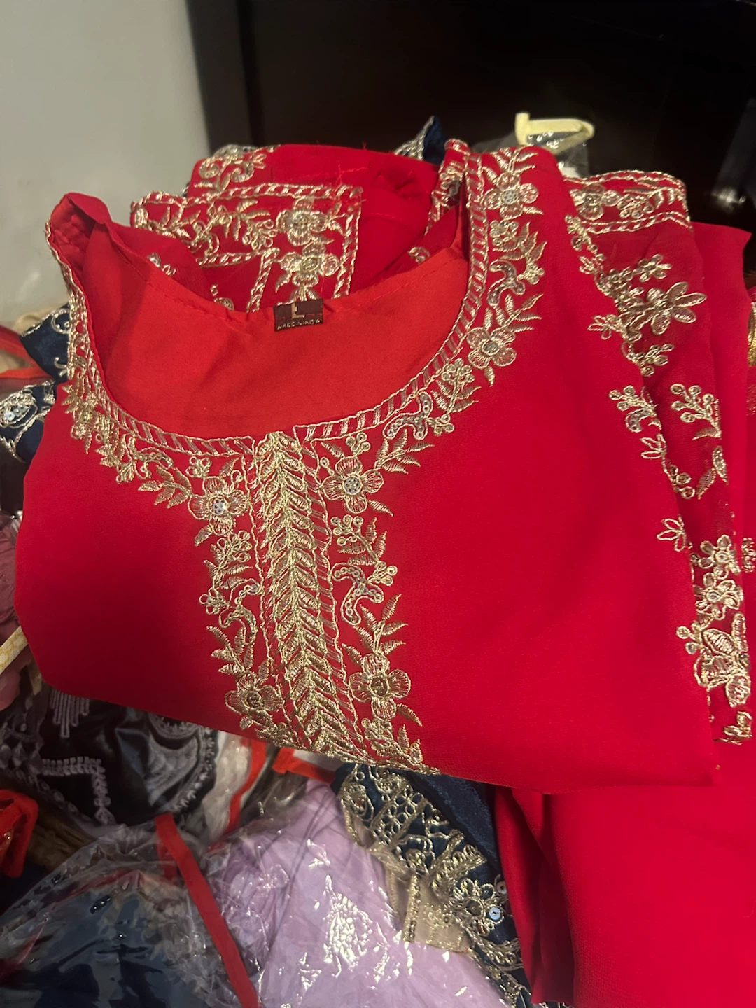Red Embroidered plazo suit - photo 3