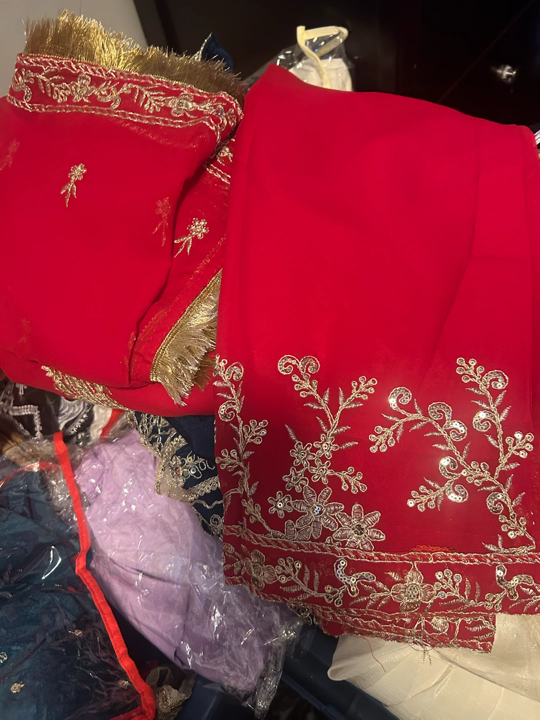 Red Embroidered plazo suit - photo 4