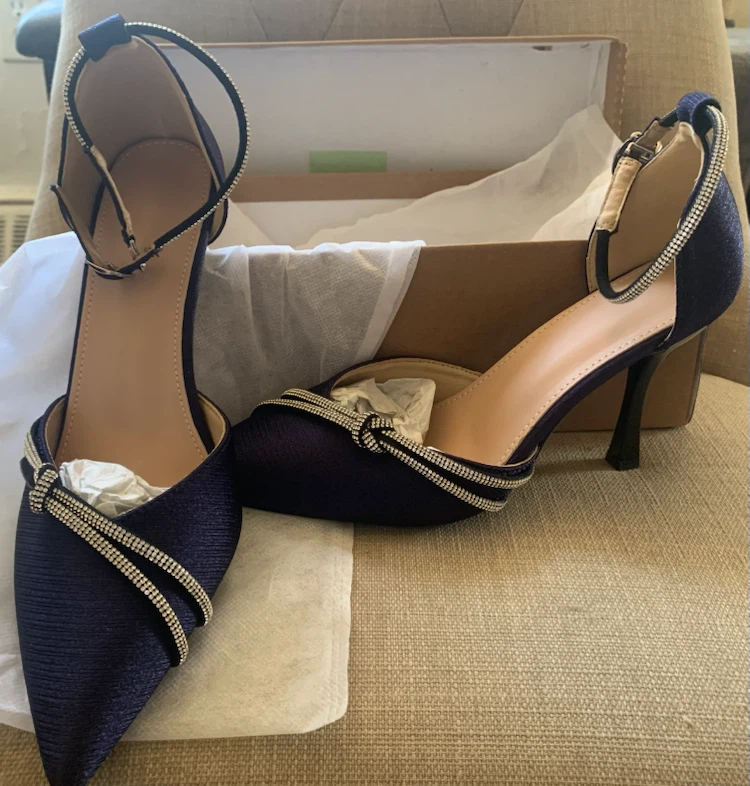 Navy Blue Rhinestone Stiletto Heels
