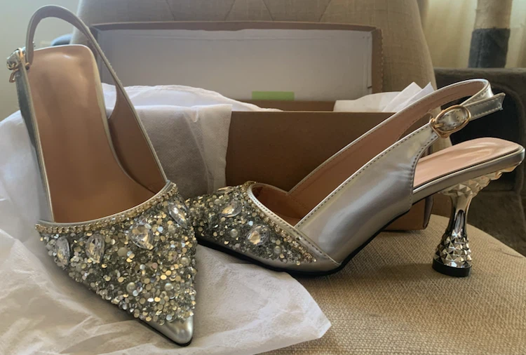 Silver Bejewelled Slingback Heels - photo 2
