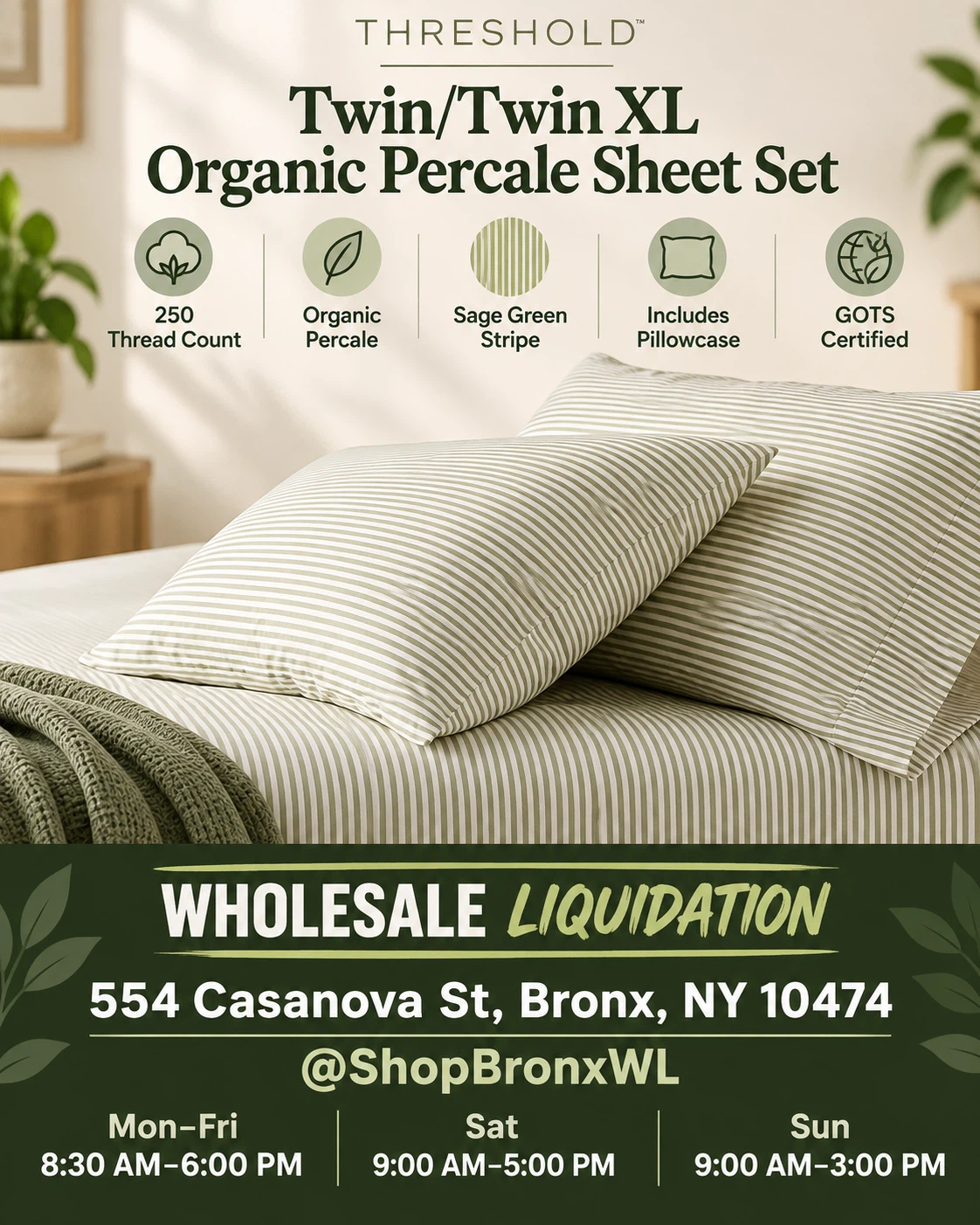 Threshold Twin/Twin XL Organic Percale Sheet Set