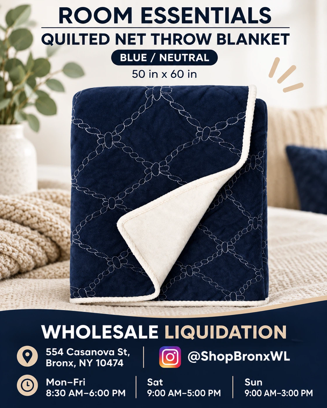 Room Essentials Quilted Net Throw Blanket Blue