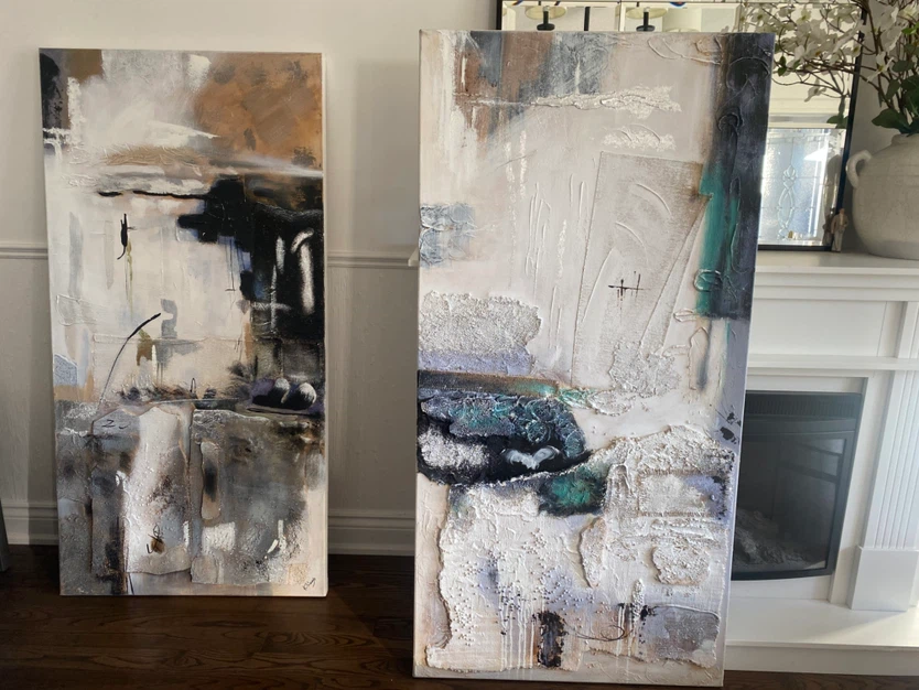 Set of two large abstract  paintings by K. Sizaya