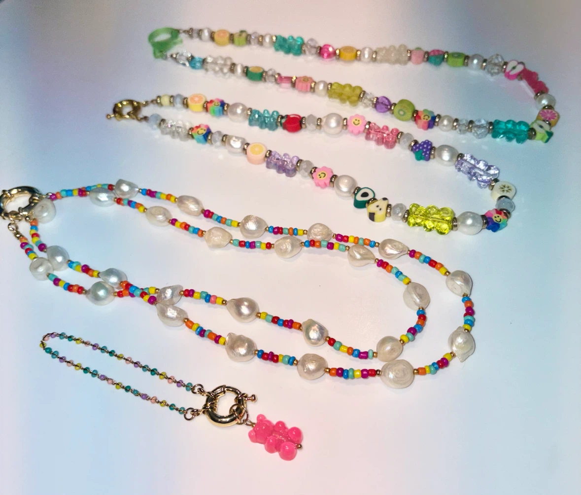 Handmade beaded necklace and bracelet bundle