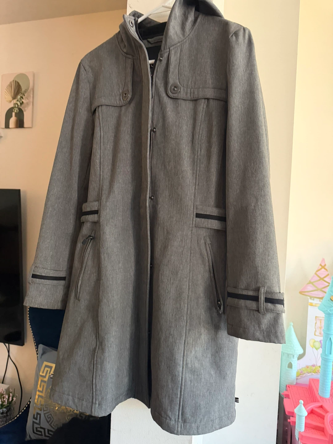 Grey hooded trench coat