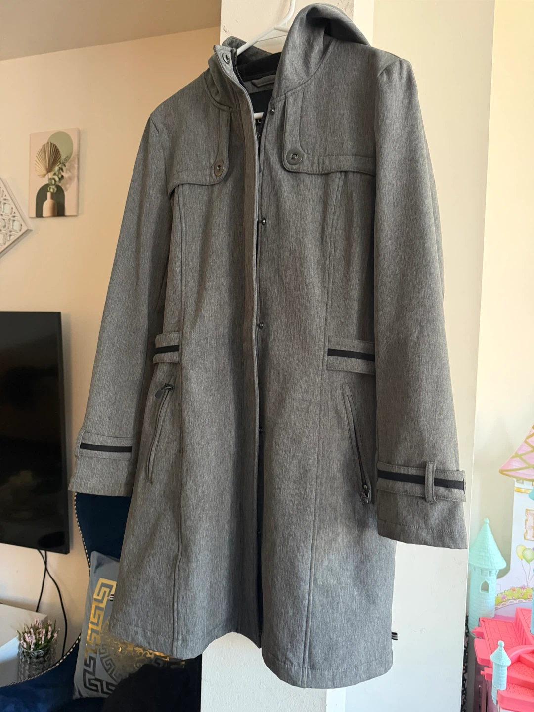 Grey hooded trench coat - photo 2