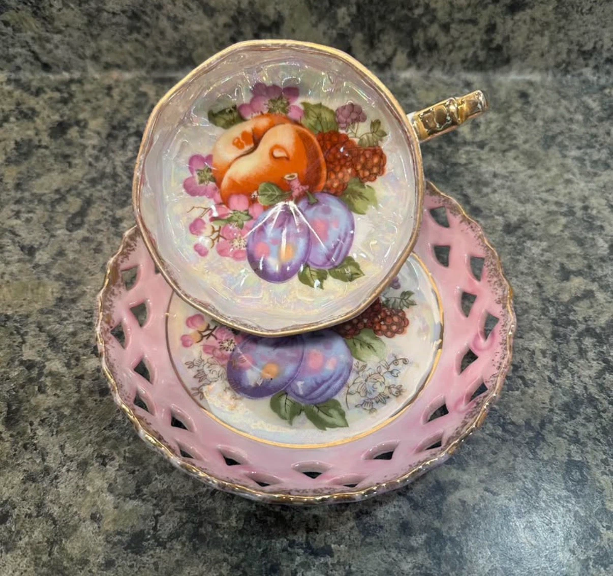 Royal Halsey Fruit Lustre Tea Cup and Saucer