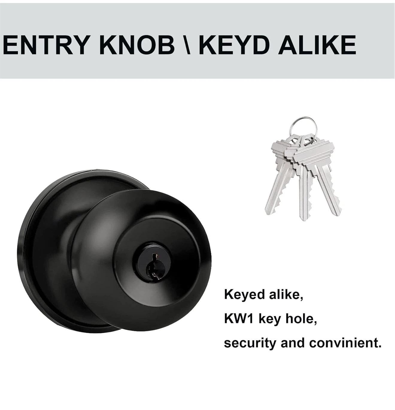 Stainless Steel Ball Entry Door Knob With Keys - photo 3