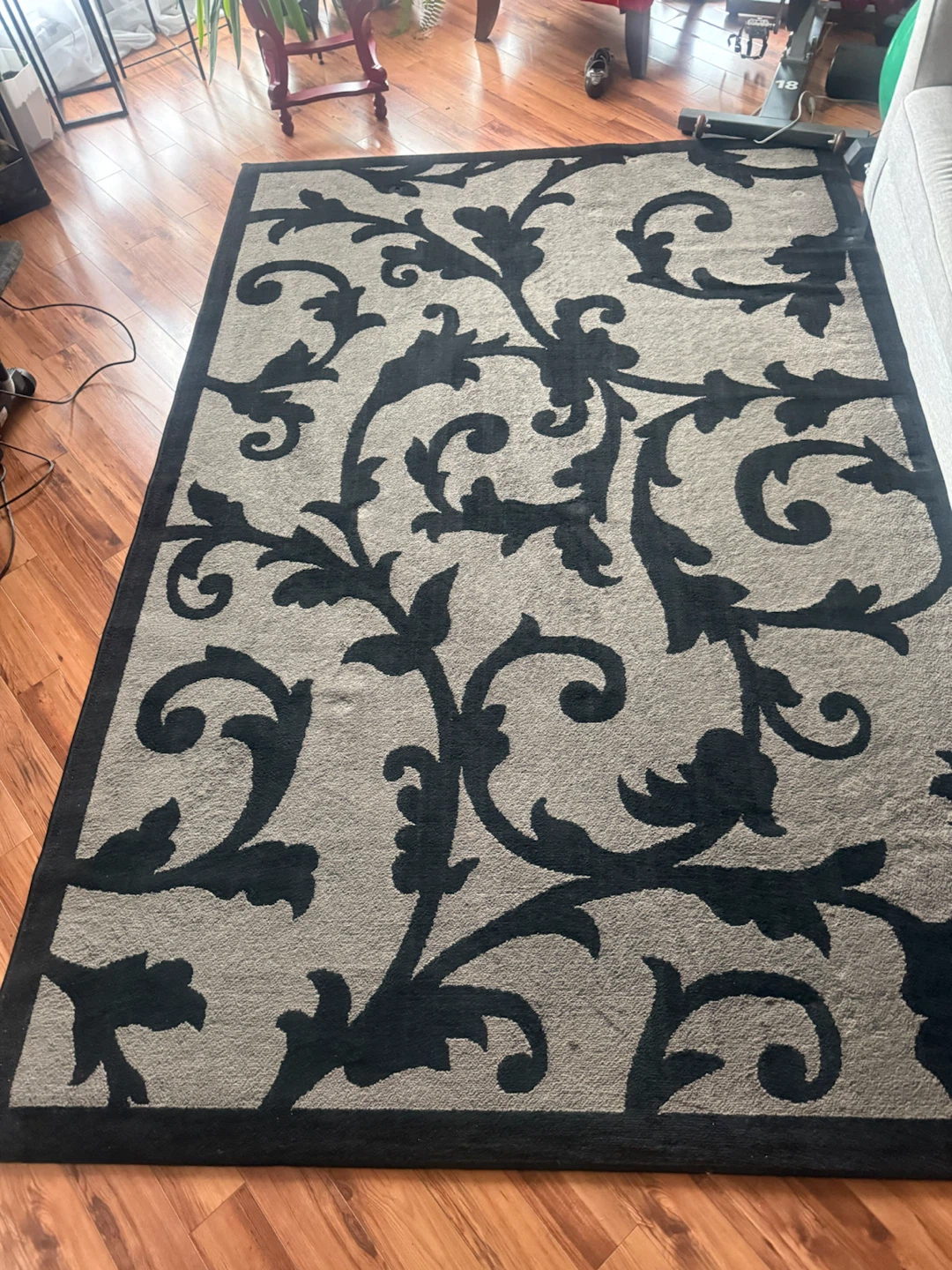 Black and Grey Floral Area Rug
