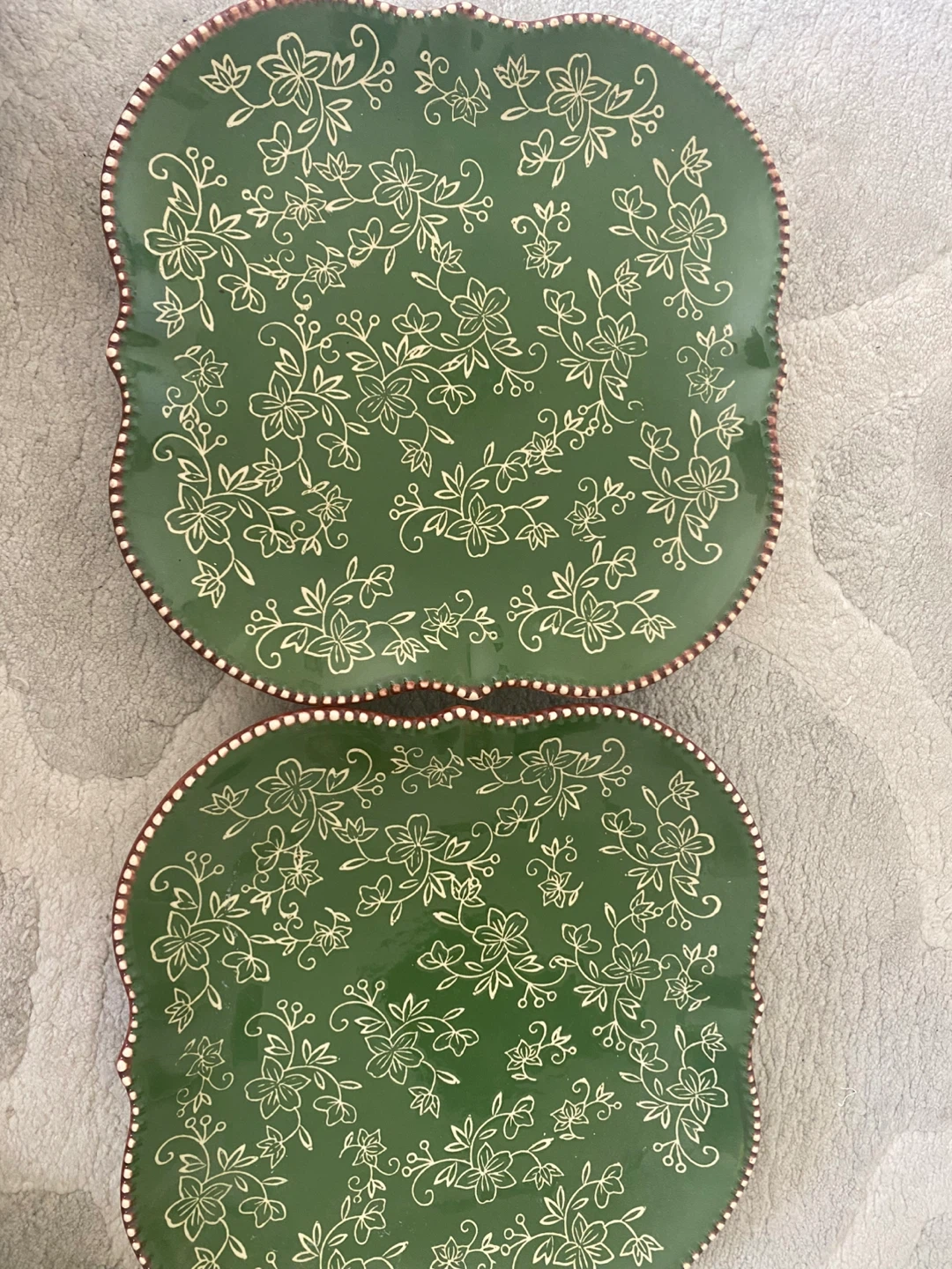 Two Green Floral Ceramic Plates