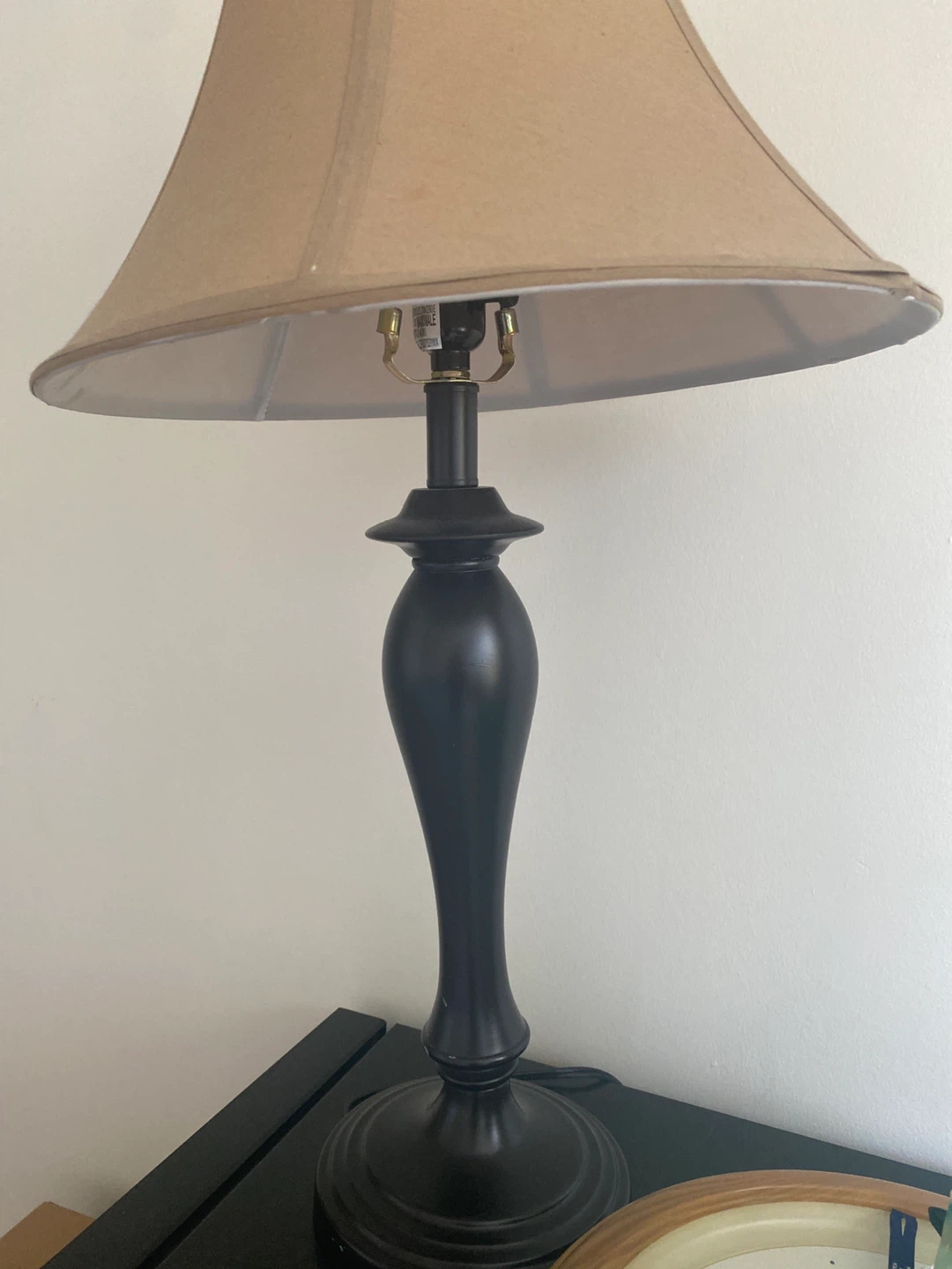 Black Table Lamp with Beige Shade
