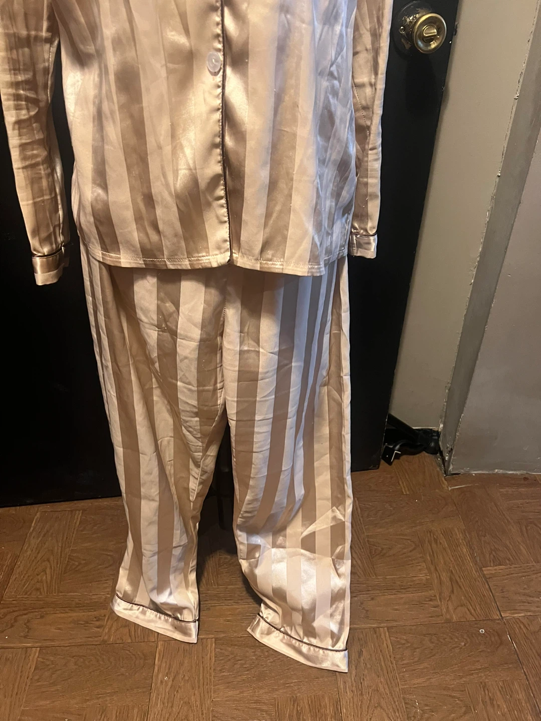 Champagne Striped Satin Pajama Set Size medium - photo 2