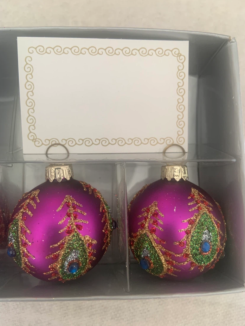 Set of 6 Peacock Design Christmas Ornaments