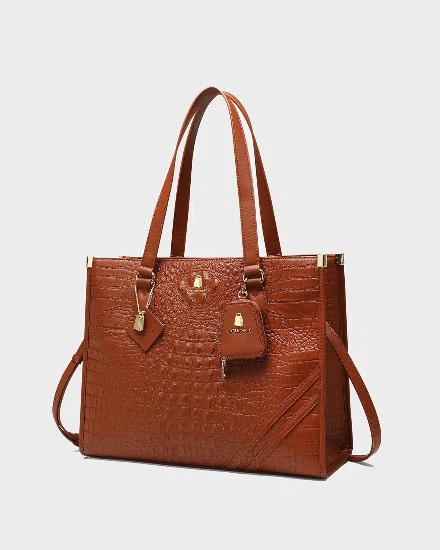 Tote&Carry Brown Crocodile-Embossed Tote Bag
