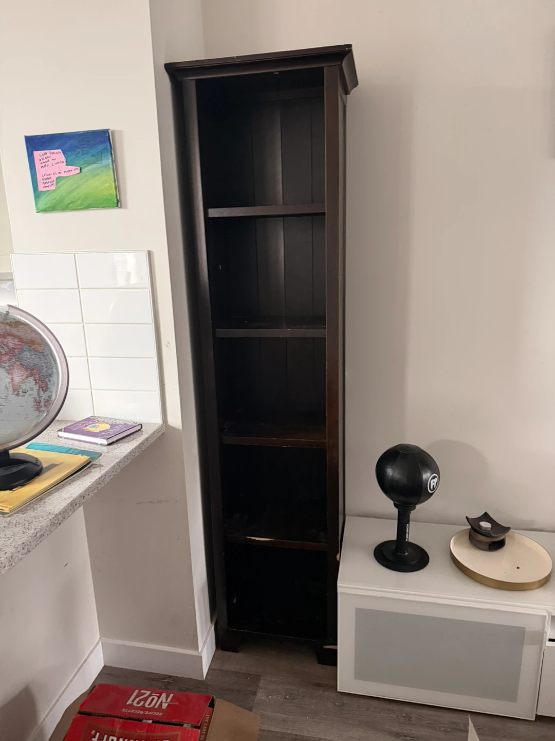 Tall Dark Wood Narrow Bookshelf