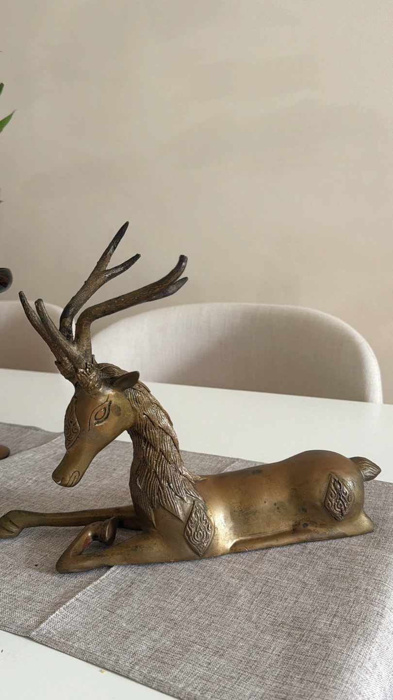 Vintage Brass Reclining Deer Figurine
