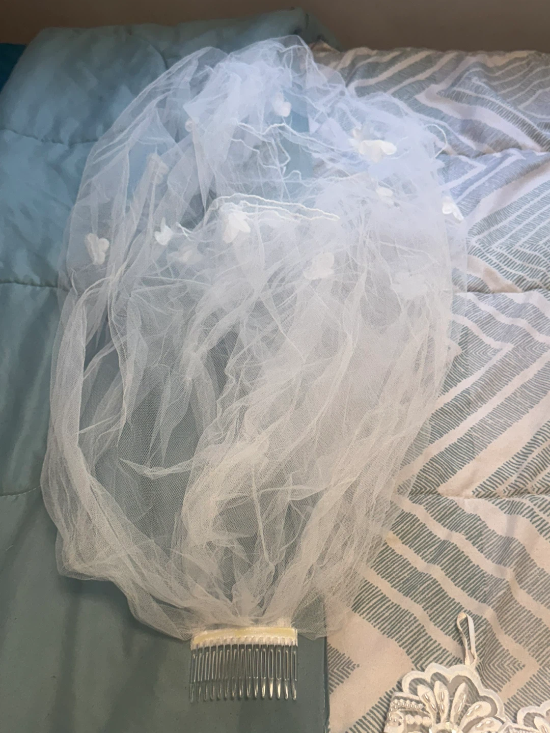 White Bridal Veil with Flower Details