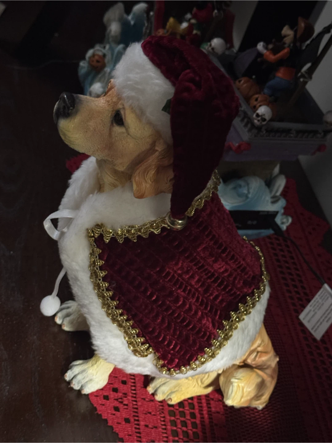 Christmas Golden Retriever with Christmas outfit on.