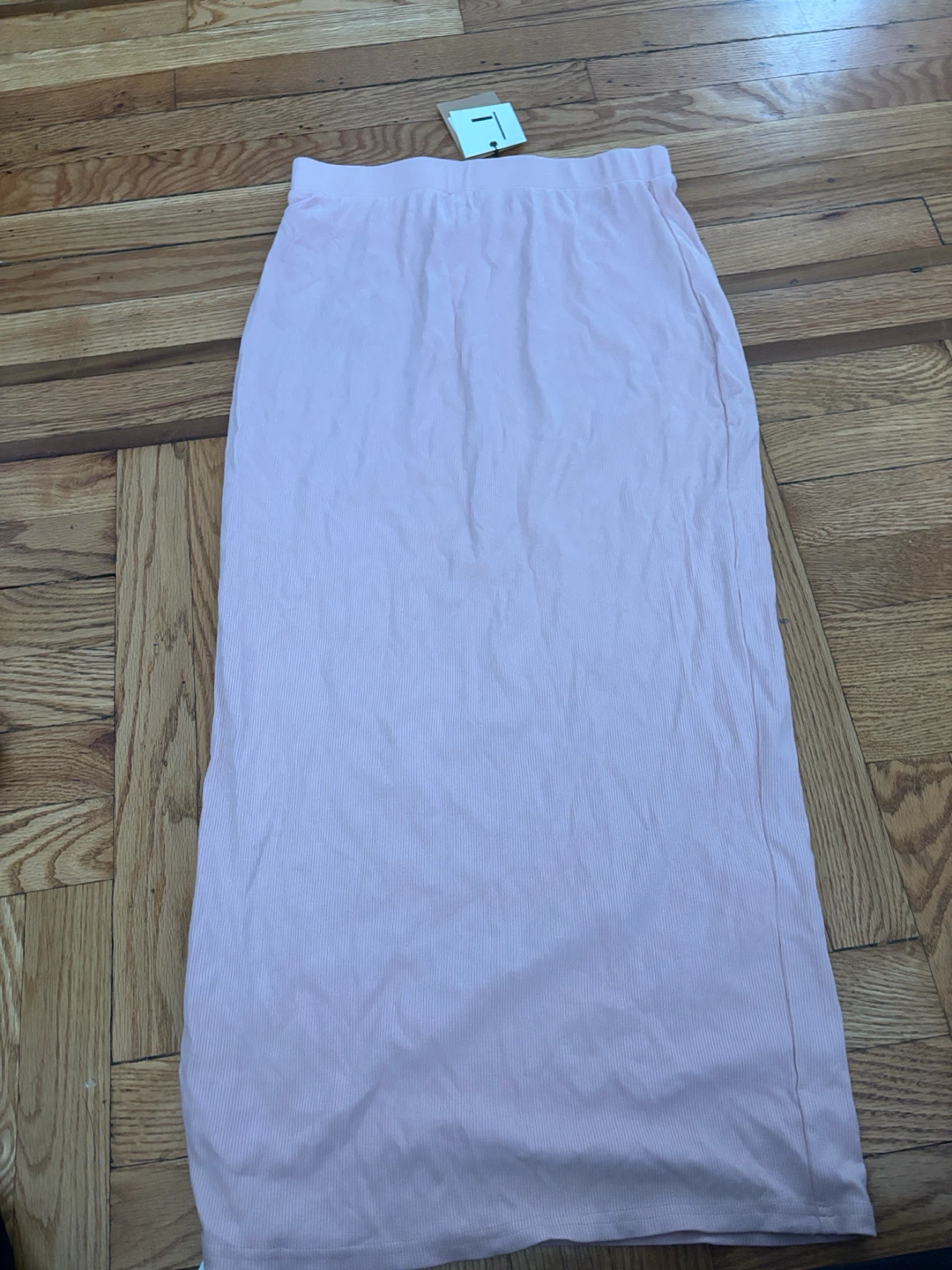 Pink Ribbed Midi Skirt
