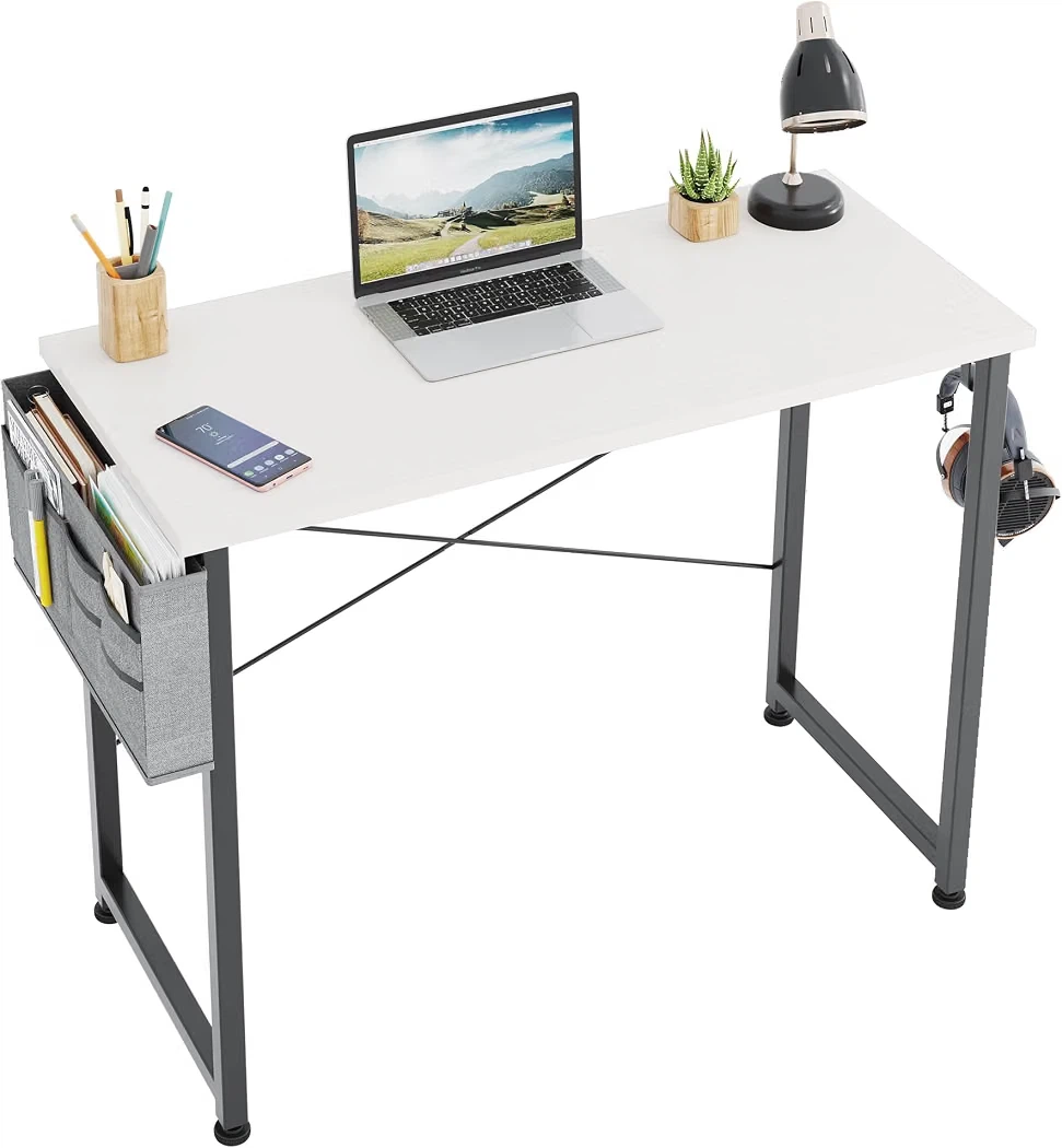 Computer desk with side storage pocket