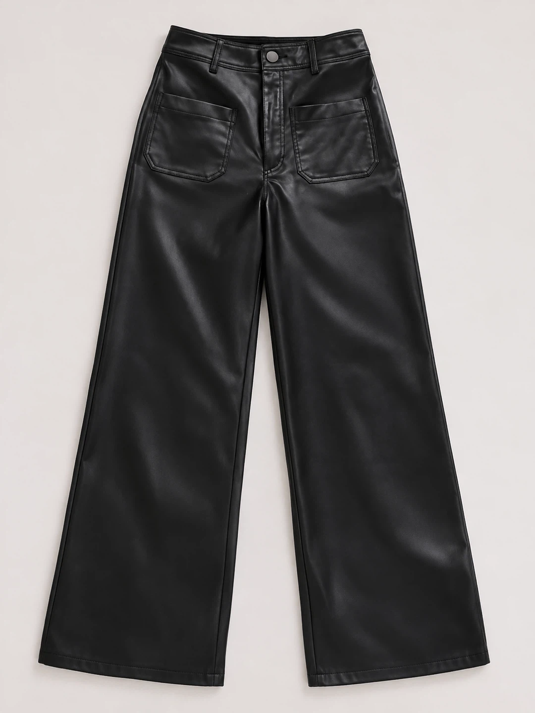 ZARA Faux Leather Wide Leg Pants Black