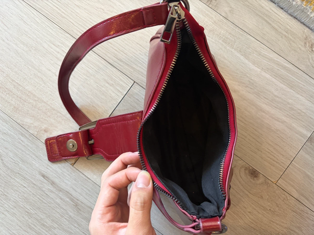 Red Faux Leather Buckle Shoulder Bag - photo 2