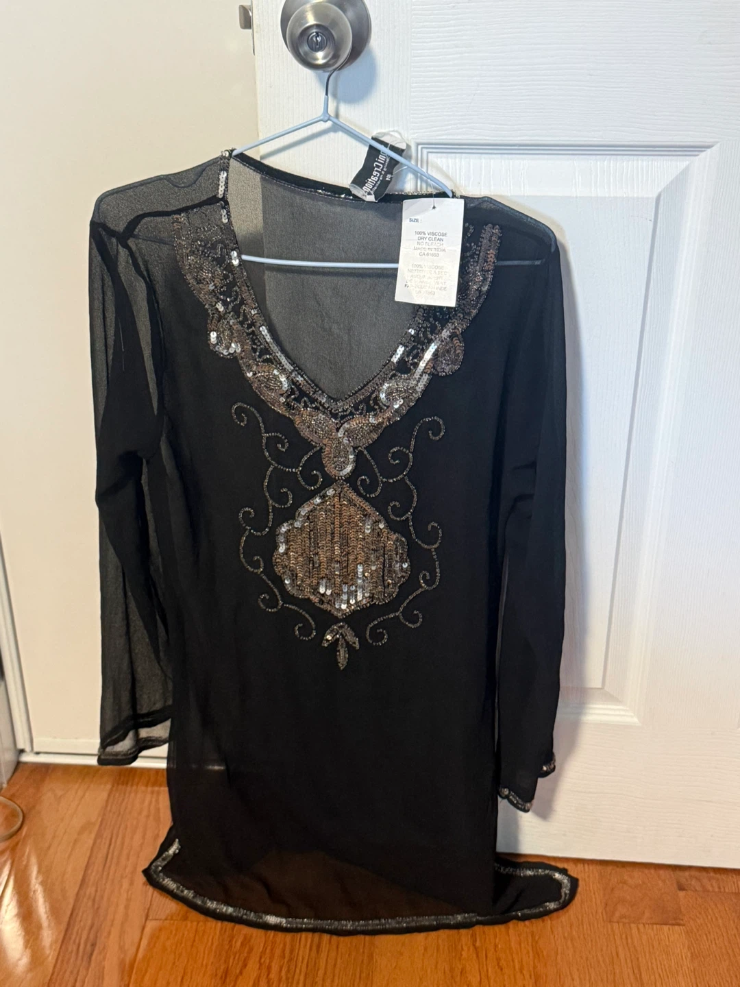 Black V-Neck Embellished Tunic