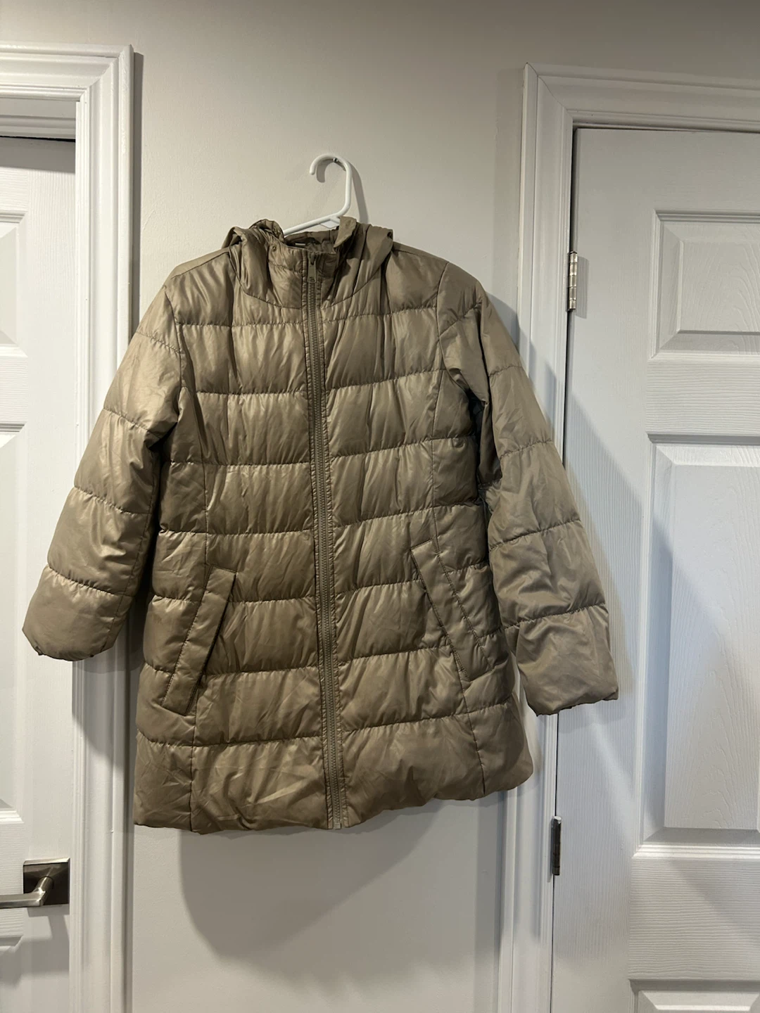 Taupe Puffer Jacket with Hood