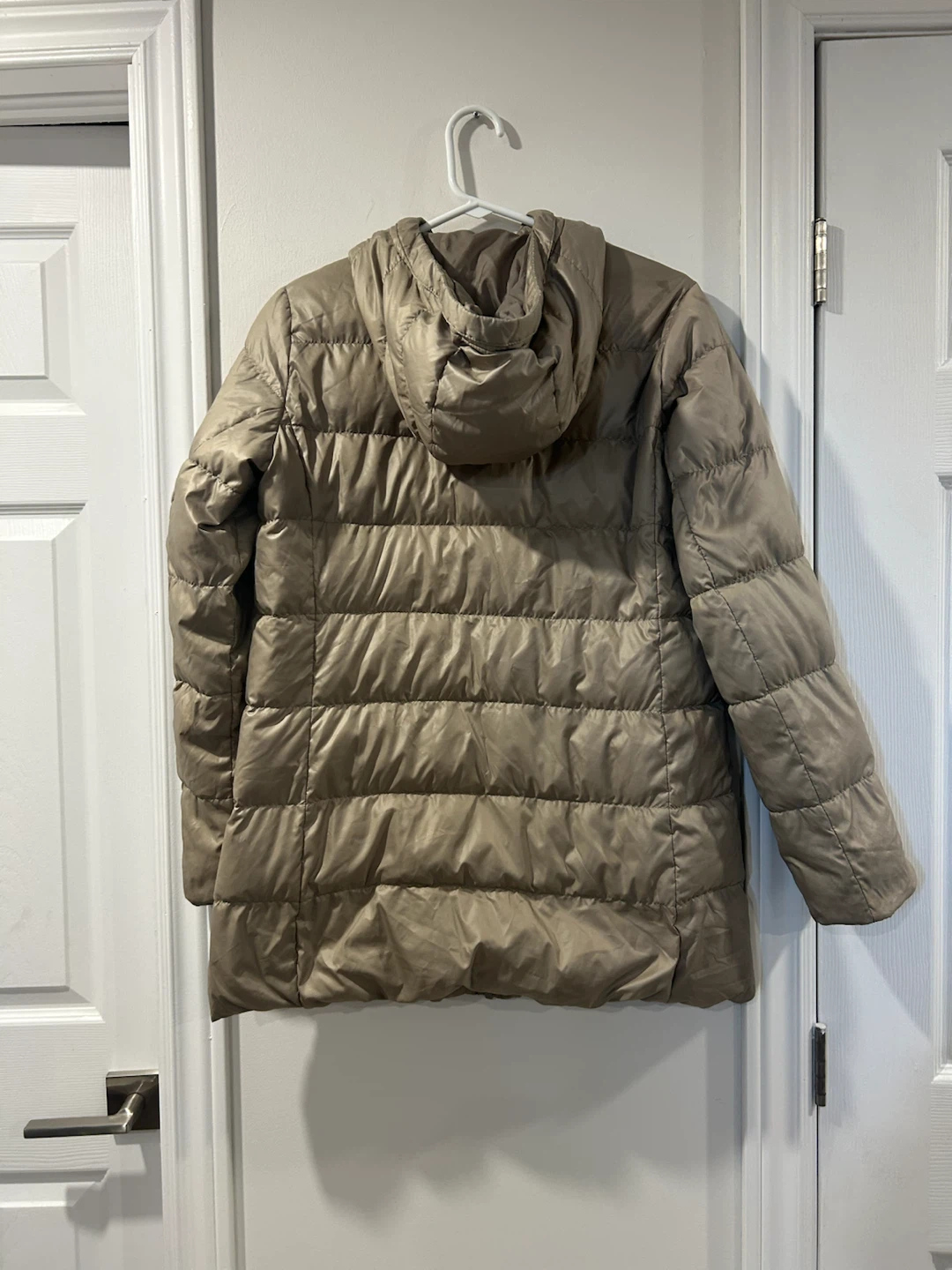 Taupe Puffer Jacket with Hood - photo 3