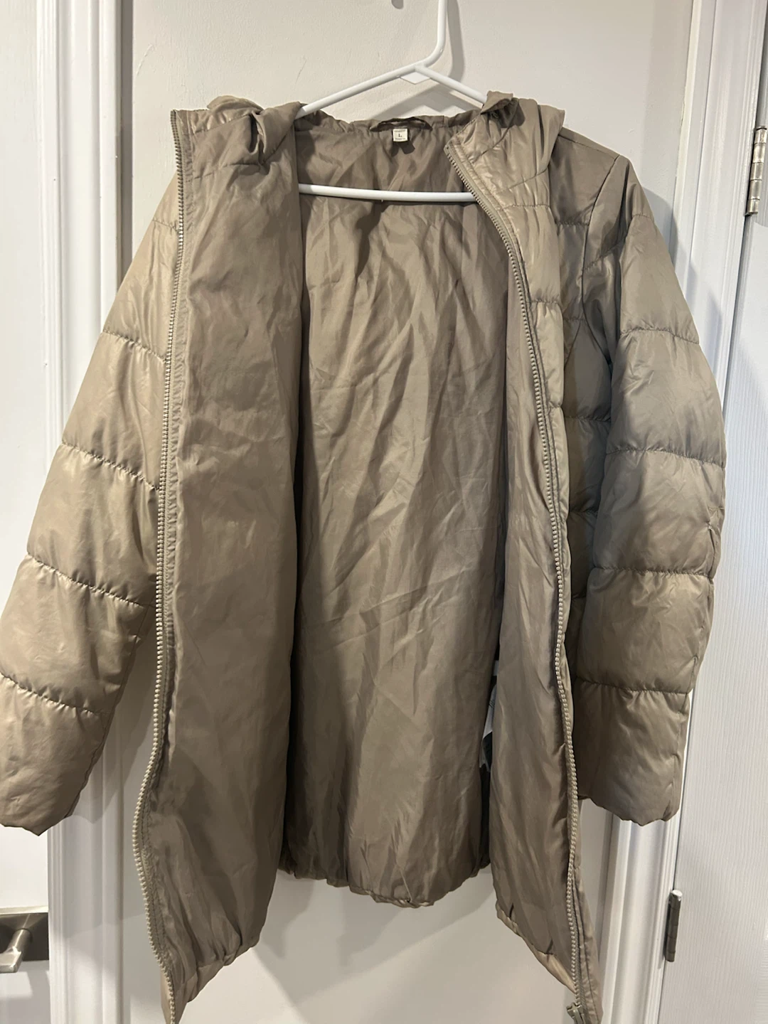 Taupe Puffer Jacket with Hood - photo 4
