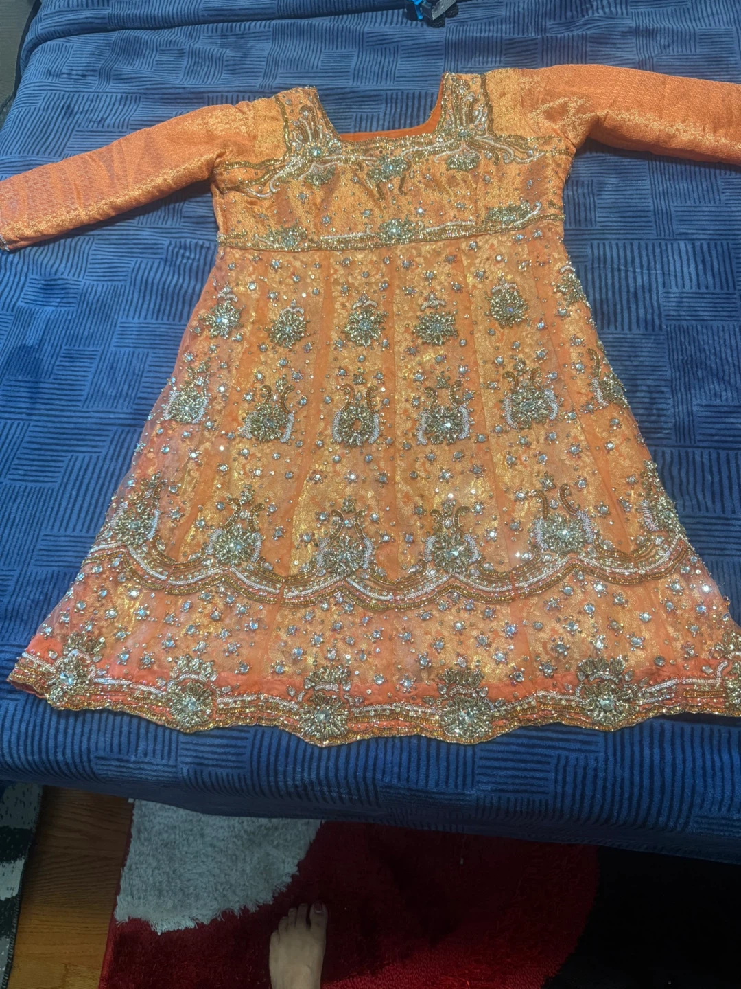 Indian Orange Embroidered outfit set. - photo 5