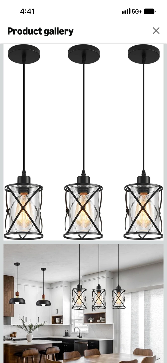 Set of 3 Black Metal and Glass Pendant Lights